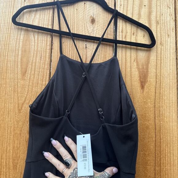 Black Cross Cross Spaghetti Strap Wide Leg Women's Jumpsuit Size S Y2K Club - Picture 3 of 11